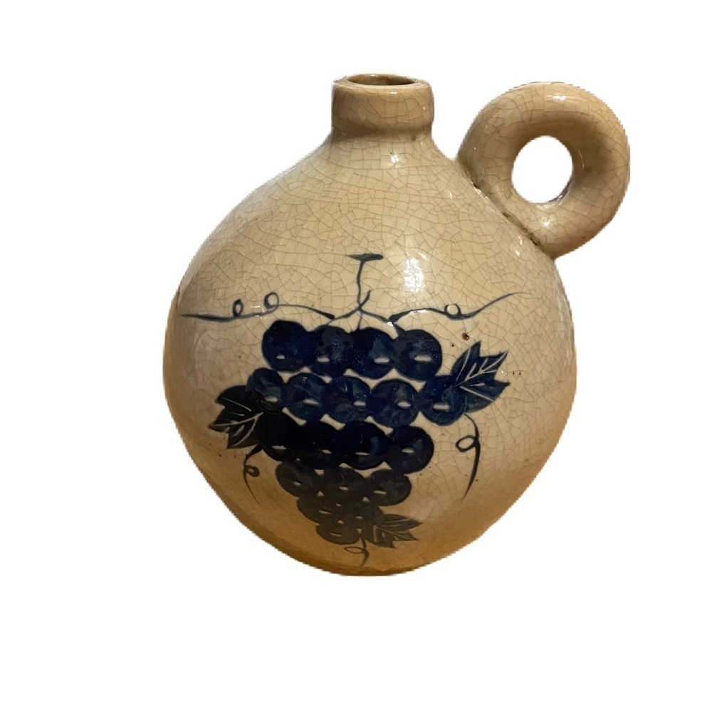 Vintage stoneware wine Oil Italian Empty Jug Pottery unique grapes numbered Vase